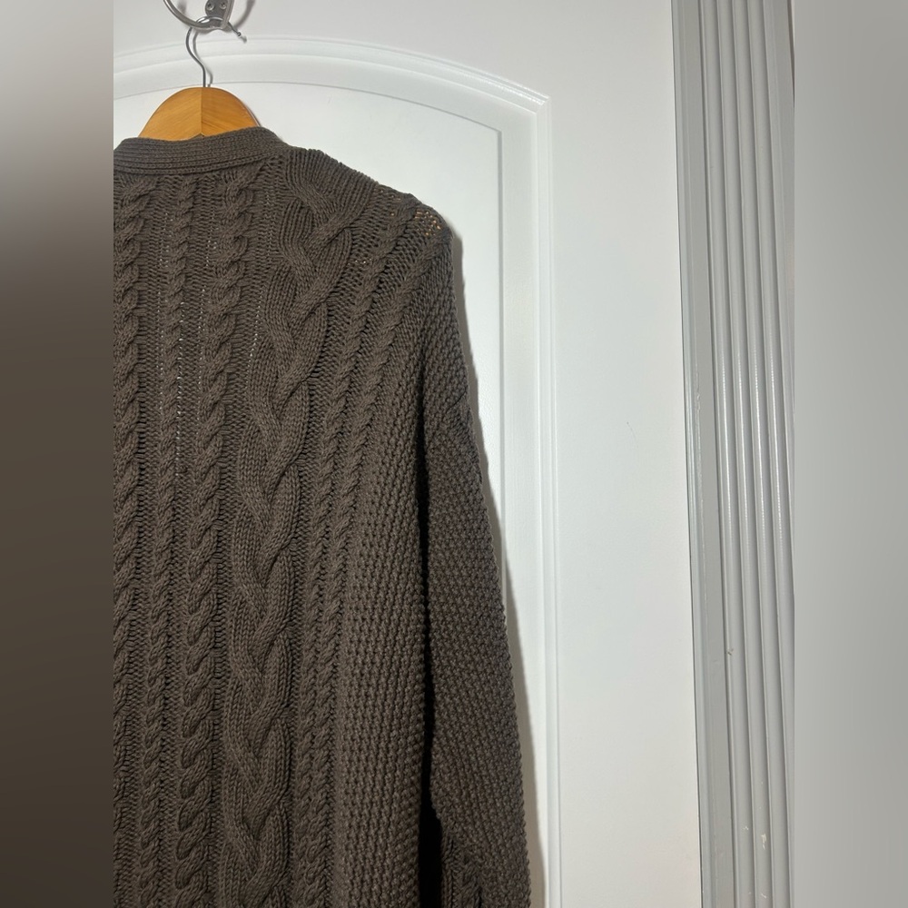 Quince Organic Cotton Oversized Cable Knit Cardigan Brown Size M 90s chic cozy - Picture 14 of 15